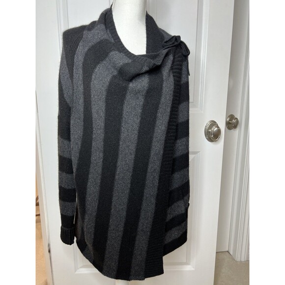 Vince Cashmere Blend Black Stripe Knit Wrap Cowl Neck Cardigan Sweater Size S - Picture 1 of 12